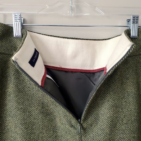 Lands End Green Herring Tweed Pencil Skirt 4 Classic Preppy Career Twee Academia - Picture 6 of 13